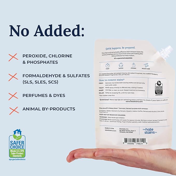 Miss Mouth's Messy Eater Stain Treater - 16oz Refill - Newborn & Baby Essentials - No Dry Cleaning Food, Grease, Coffee Off Laundry, Underwear, Fabric