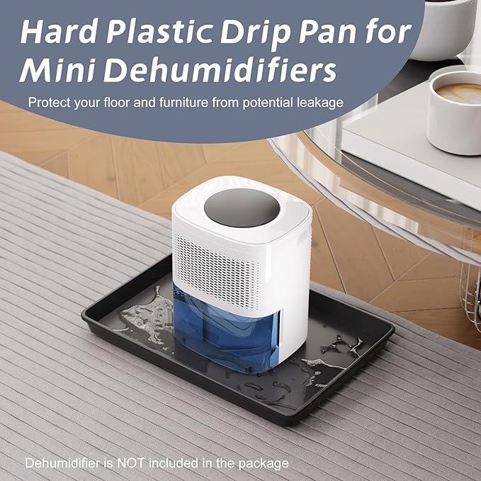 Flamorrow Dehumidifier Mat, Hard Plastic Drip Pan for Home and Basement Dehumidifiers, Dehumidifier Tray with Raised Edge for Leaks, Prevents Water from Pooling Underneath, Black, 13"x9"