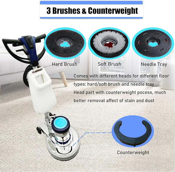 Commercial Floor Cleaning Machine 18" Floor Cleaner and Polisher Industrial Ground Scrubber Buffer Heavy Duty Carpet Cleaner with Three Brushes for Cleaing, 110V