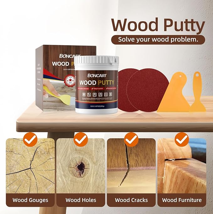 Black Wood Filler,Black Wood Putty,Wood Filler Putty,Wood Filler Paintable,Wood Furniture Repair Kit,Quickly Repair Any Broken and Defective Wooden Furniture