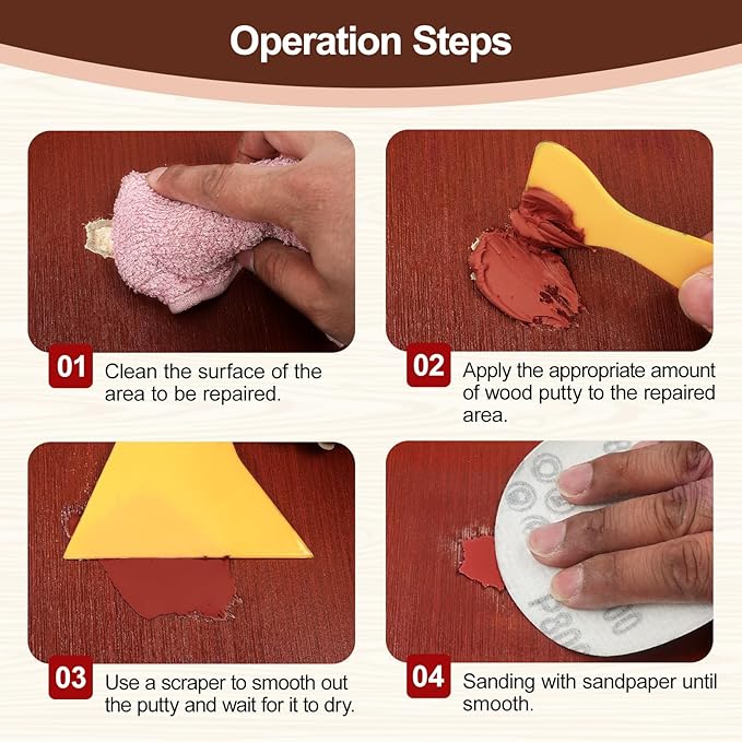 Mahogany Wood Filler,Paintable, Stainable, Sandable, Wood Putty can Quickly Repair Holes, Cracks, Chips, Damage, and Scorched Areas of Wooden Furniture