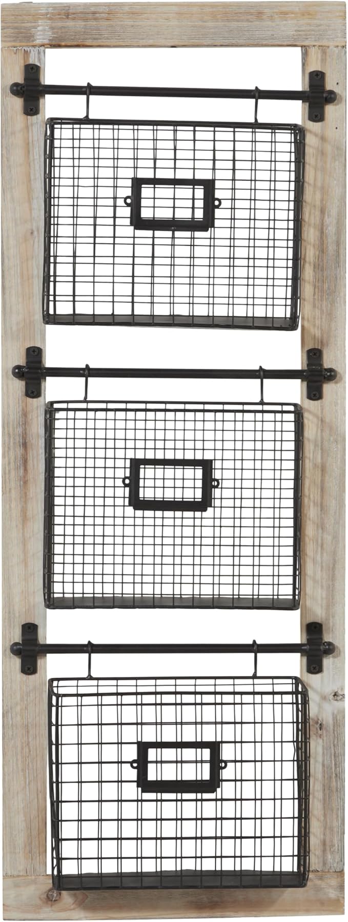 Deco 79 Farmhouse Metal Wall Mounted Rack for Magazines, Books, Newspapers, Bathroom/Offie/Living Rom Storage, 14" x 4" x 36", Black