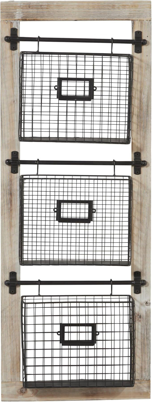 Deco 79 Farmhouse Metal Wall Mounted Rack for Magazines, Books, Newspapers, Bathroom/Offie/Living Rom Storage, 14" x 4" x 36", Black