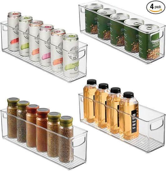 iDesign Small Stackable Storage Bins with Handles for Pantry or Fridge, Set of 4, Clear, Made in USA