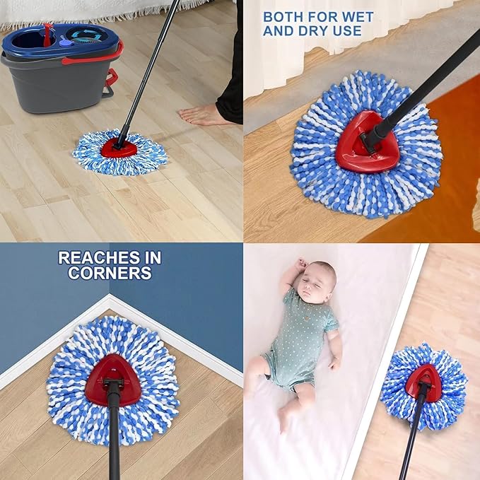 Spin Mop Head Replacement Compatiable with Oceda RinseClean 2-Tank System,12 Microfiber Mop Refills 3 Mop Base kit for Oceda RinseClean,Machine Washable,Easy to Replace Deep Cleaning