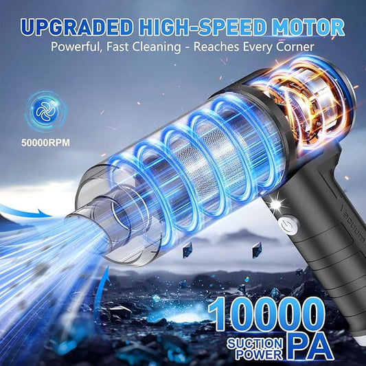 KMM Handheld Car Vacuum Cleaner, 10000PA Vacuum Cleaner & Air Duster, 120W High Power Hand Held Vacuum Cordless, Portable Vacuum Rechargeable with Multi-Nozzles & LED Light for Car, Home, Pet, Office