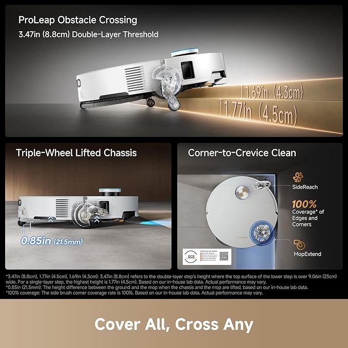 DREAME X60 Max Ultra Complete Robot Vacuum and Mop, Ultra-Thin Design, 35,000Pa Suction, Self Emptying&Refilling, Mop Self-Cleaning, 280+ Obstacle Avoidance, White