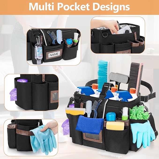 BAFASO Wearable Cleaning Caddy Bag with Adjustable Waist Belt and Shoulder Strap, Cleaning Supplies Organizer for Cleaners & Housekeepers, Black