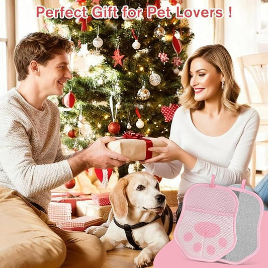 Reusable Pet Hair Removal Gloves, Suitable for Removing Pet Hair from Clothing, Sofas, Carpets, and Car Seats, 1 Pcs with Hanging Hooks, Size 9.8 x 7.87 x 0.5 in (Pink)