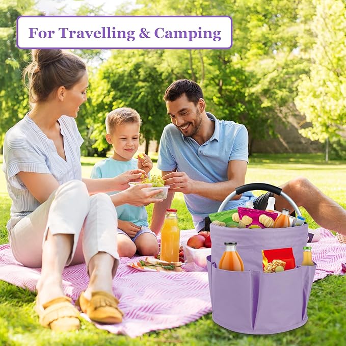 2PCS 17L Caddy Organizer with Handle, 600D Oxford Cloth Shower Caddy with 6 Pockets, Collapsible Cleaning Supplies Caddy, Storage Organizer for Cleaning, Traveling, Gardening, Purple