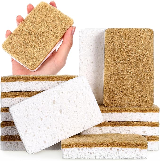 36pcs Natural Kitchen Sponge Eco Friendly Dish Sponges for Kitchen Compostable Coconut Scrubber Sponge Scrubbing Sponges for Dishes Household Cleaning Foam Non Scratch Dishwashing Scrubber