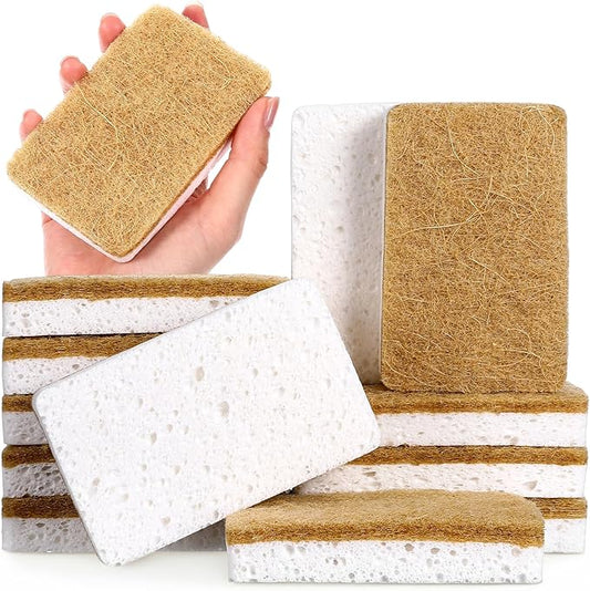 36pcs Natural Kitchen Sponge Eco Friendly Dish Sponges for Kitchen Compostable Coconut Scrubber Sponge Scrubbing Sponges for Dishes Household Cleaning Foam Non Scratch Dishwashing Scrubber