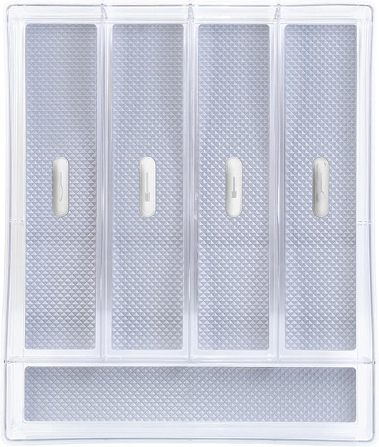 Glad Silverware & Utensil Drawer Organizer - Divided Clear Plastic Storage Tray with 5 Compartments for Kitchen Flatware and Cutlery - BPA Free, Food Safe, Non Slip, 11x13 inches