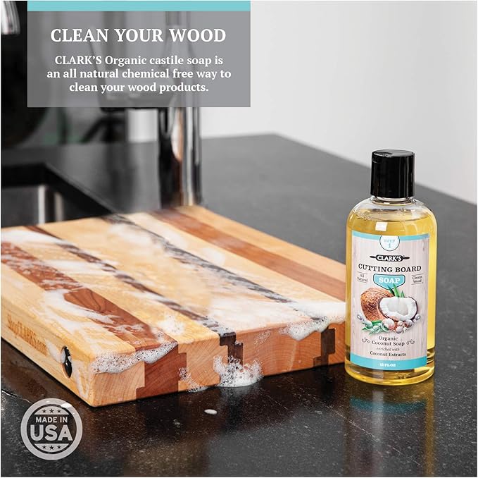 CLARK'S Cutting Board Refined Coconut Soap - Plant Based Food Safe Castile Soap For Countertops Butcher Blocks Bamboo And Utensils - Cleans And Restores Wood - Use Before Food Grade Mineral Oil