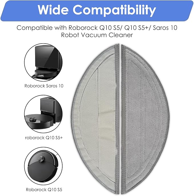 (5 Pack) Saros 10 Replacement Mop Pads Compatible with Roborock Saros 10 Robot Vacuum Cleaner, Washable Mop Cloths Accessories Kit, Mop Pad Refill, Replacement Parts