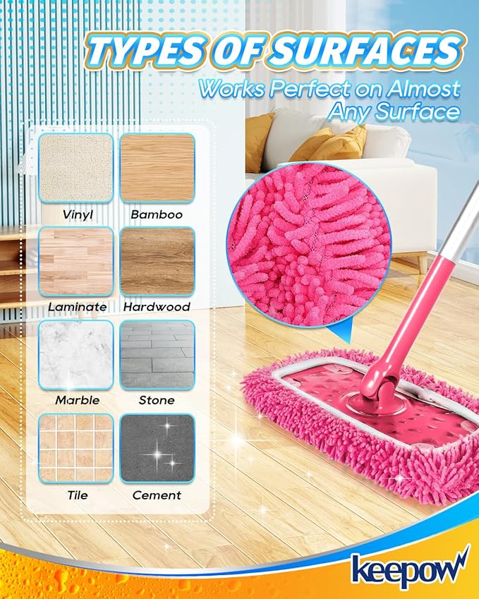 Reusable Microfiber Mop Pads Compatible with Swiffer Pink Sweeper- 2 Pack Pink Dry Sweeping Cloths & Wet Mopping Cloths - Washable Wet Pads Refill for Mopping Floors (Mop is not Included)