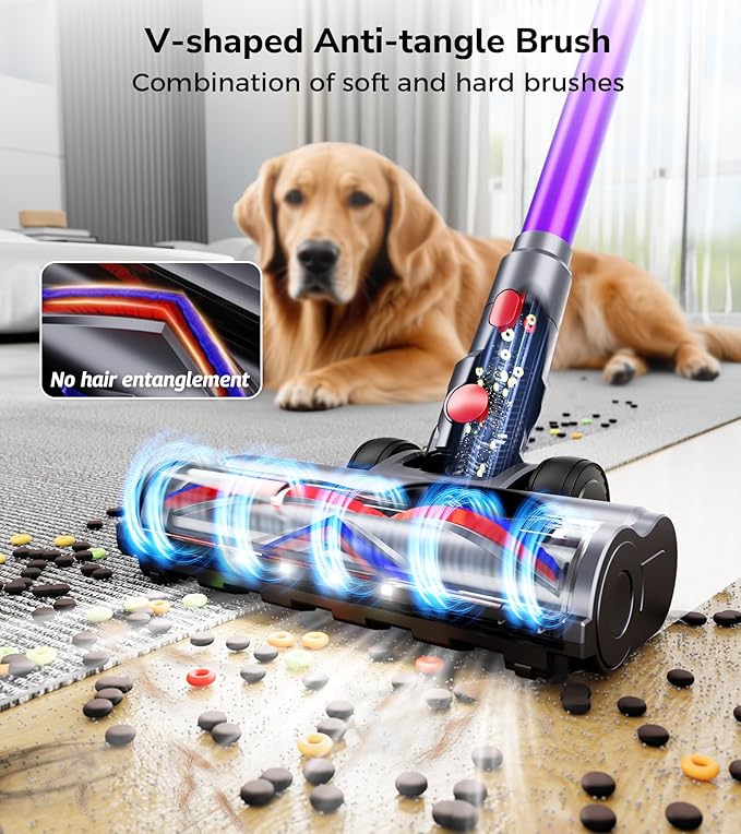 Cordless Vacuum Cleaner, 600W 50Kpa 70 Mins Vacuum Cleaners for Home, Self-Standing Stick Vacuum with Touch Screen, Wall Dock, Anti-Tangle Rechargeable Vacuum for Pet Hair Carpet Hardwood Floor
