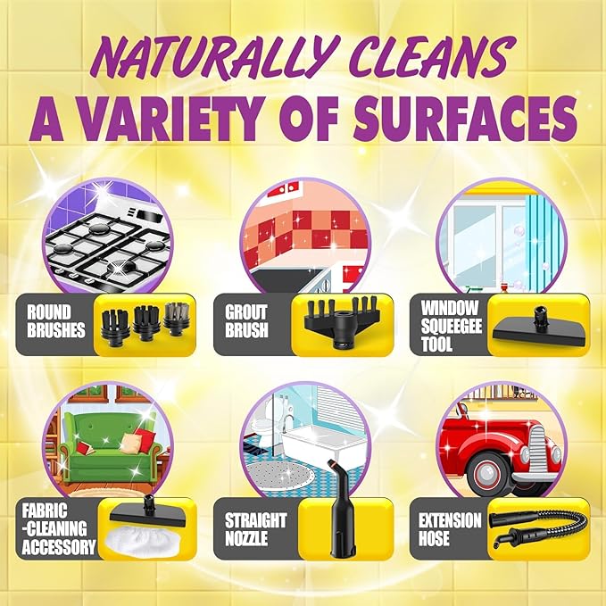 Natural Multi-Surface Handheld Steam Cleaner with 10 Accessories, 13.5OZ Pressurized Multipurpose On Demand Steam Cleaner for Home, Steamer for Cleaning Dirt, Grease, Grout, Tile, Windows, Couch, Car