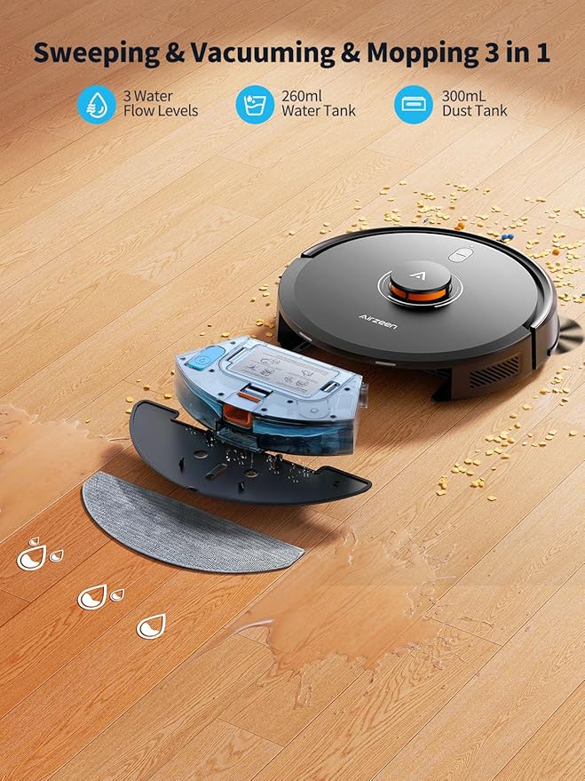Robot Vacuum and Mop, Self-Emptying Robot Vacuum Cleaner with 6000Pa Suction, Laser Navigator with Smart Mapping Robotic Vacuums, 150Mins Runtime,Schedule,App Alexa Control for Carpet/Pet Hair,Q10 Pro