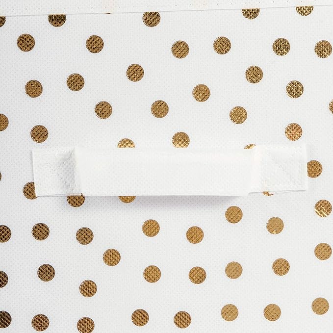 DII Non Woven Polyester Storage Bin, Polka Dot, White & Gold, Large Set of 2