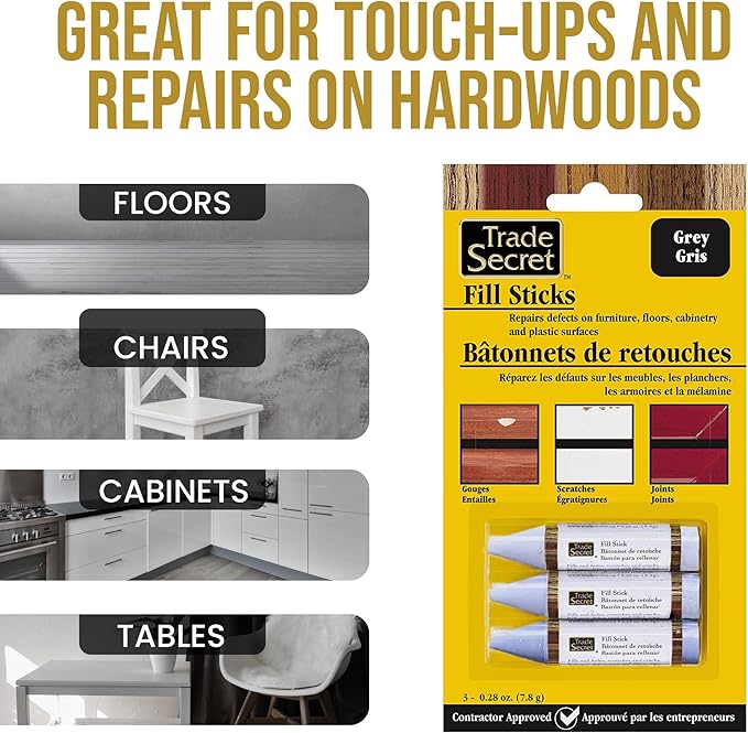 Wood Scratch Repair Fill Stick for Grey (Set of 3), Great for Touch-Ups and Repairs on Hardwoods Floors, Furniture, Cabinets and Plastic Surfaces