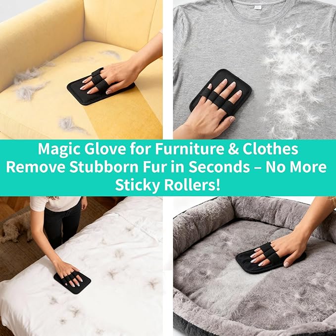 3-in-1 Pet Hair Removal Broom & Upgraded Electrostatic Glove Set, 51-in Adjustable Rubber Broom for Carpet, Hardwood Floor, Tile, with 2 Reusable Magic Fur Remover Gloves
