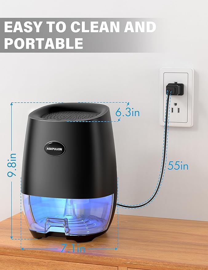 Dehumidifiers for Home, 35oz Small Dehumidifier for Bathroom (300sq.ft) with Auto-off, Sleep Mode, 7 Colors Night Light, Quiet Portable dehumidifier for Bedroom, RV, Closet, Office