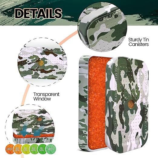 40 Gram Gun Safe Dehumidifier Camouflage, Rechargeable Desiccant Canister Dehumidifier Bags, Reusable Silica Gel Packets Moisture Absorbers for Car, Bathroom, Basement [10 Pack]