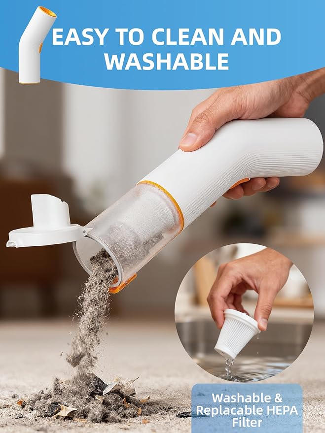 Cordless Car Vacuum, 4 in 1 Portable Mini Handheld Vacuum Cleaner with 15000pa Suction Power, 2 Suction Modes & Multi-Nozzles for Car Home Office Pet, White