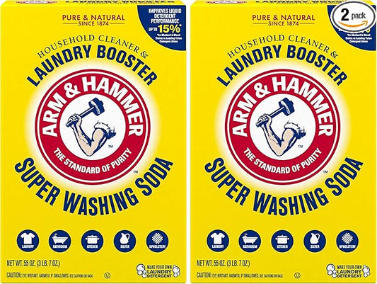 ARM & HAMMER Super Washing Soda Household Cleaner and Laundry Booster, Versatile Natural Home Cleaner, Powder Laundry Additive, 55 oz Box (Pack of 2)