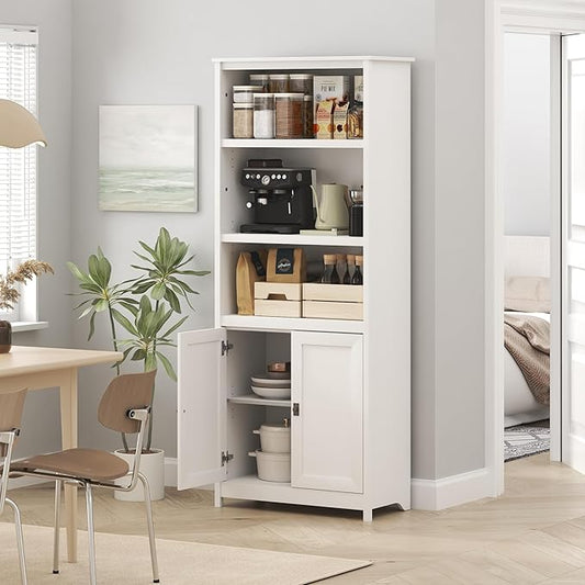 Furinno Robin Storage Cabinet, Pantry Cabinet with 3-Tier Adjustable Shelves with 2 Door Cabinet, 30W, Kitchen Organizer Cabinet, Organization and Storage, for Pantry, Living Room, Home Office, White