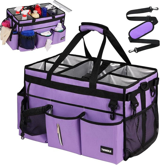 Extra-Large Cleaning Caddy Bag With Detachable Divider,Cleaning Caddy For Cleaning Supplies Cleaning Supply Caddy With Adjustable Shoulder Strap & Waist Belt For Cleaners