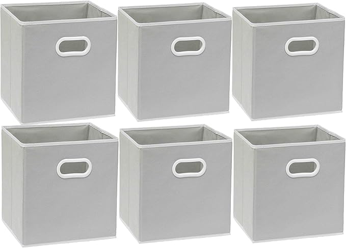 Simple Houseware Foldable Cube Storage Bins with Handles, 11-Inch, Gray, 6-Pack, Fabric Cubes Organizer for Closet or Shelves
