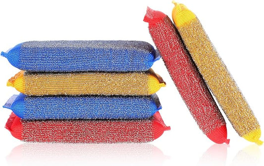 6Pcs Scrub Sponges Steel Wool Scrubber Kitchen Sponges Non Scratch Cleaning Sponge Reusable Microfiber Dish Scrubber Sponge for Cleaning Pots Pans Dishes Bathroom (3 Colors