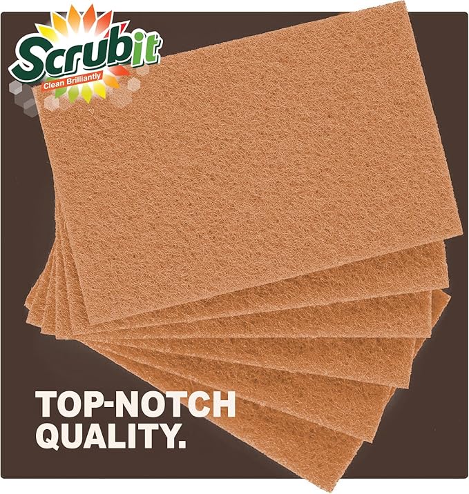 SCRUBIT Biodegradable Natural Scouring Pad Eco Friendly Scrub Pads for Kitchen Cleaning, Dishes, and Pots - Non-Scratch Compostable Coconut Walnut Scrubbers - 100% Natural Sisal Fibers (100)