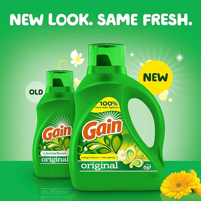 Gain Liquid Laundry Detergent, Original Scent, 154 fl oz, 107 Loads, Freshness + Odor Fighting, High Efficiency Washing Machine Liquid Cleaning Soap