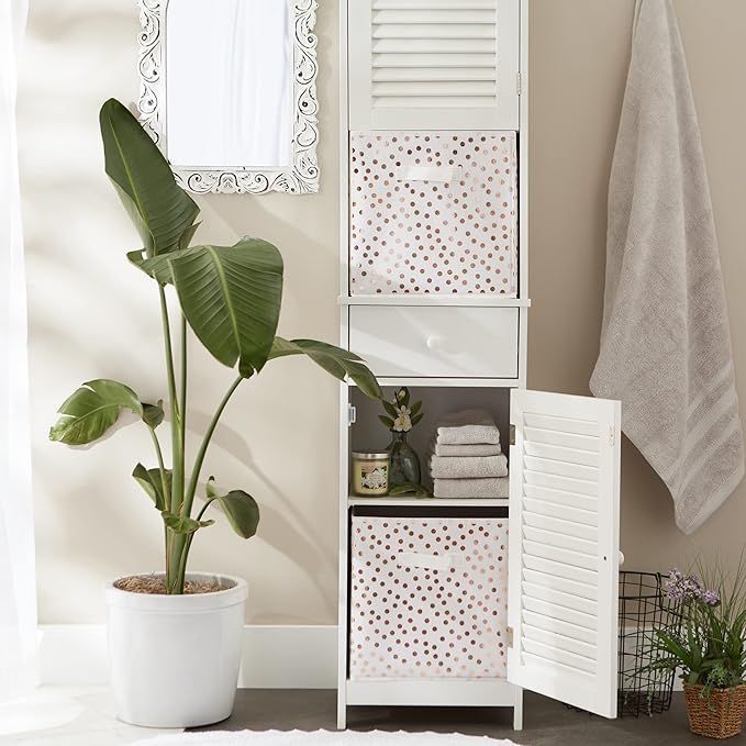 DII Non Woven Polyester Storage Bin, Polka Dot, White & Copper, Large Set of 2