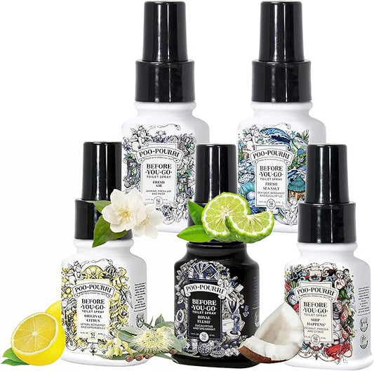 Poo-Pourri Set - Includes Original Citrus, Fresh Sea Salt, Fresh Air, Ship Happens, and Royal Flush 1.4 Ounce Bottles