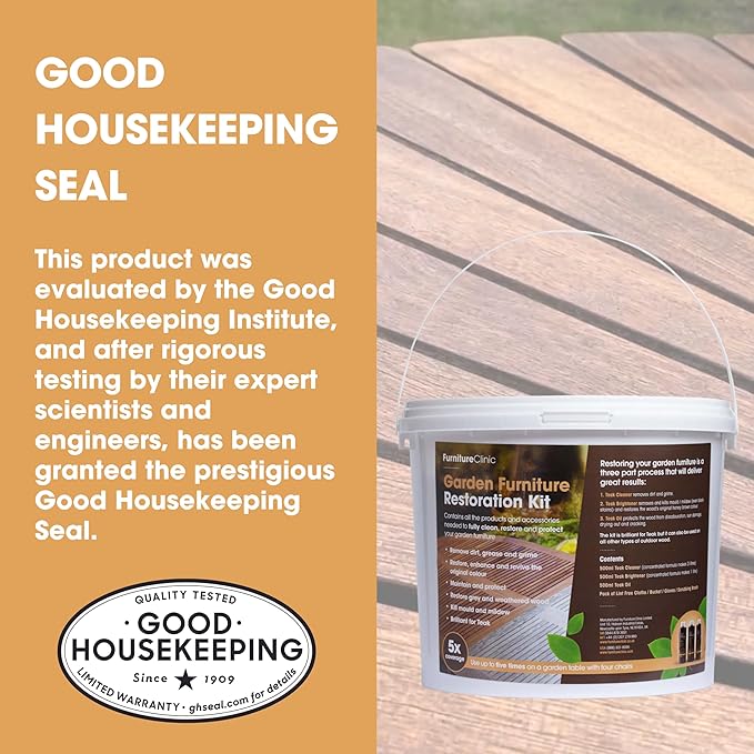 Furniture Clinic Garden Furniture Restoration Kit | For Outdoor Wood Patio Furniture Such as Teak & Other Wood Types | Clean, Remove, Brighten, Nourish, and Protect Treated and Untreated Surfaces