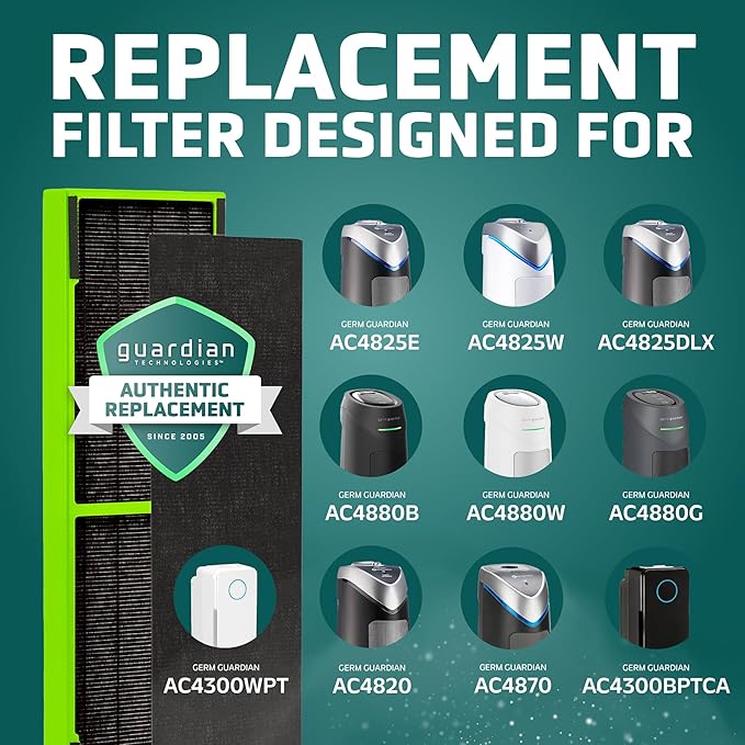GermGuardian Air Filter B, Genuine Toxin Clear HEPA Replacement Air Purifier Filter, Removes 99.97% of Pollutants, Common VOCs, Household Toxins, AC4825, AC4300, AC4880, AC4900, CDAP4500, FLT4825VO