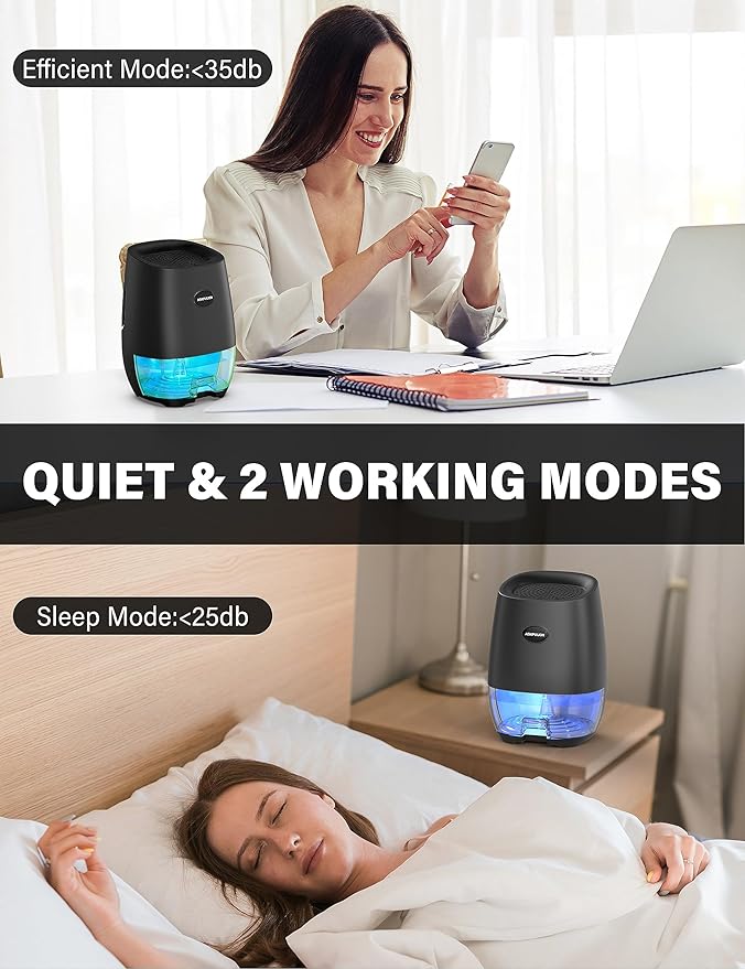 Dehumidifiers for Home, 35oz Small Dehumidifier for Bathroom (300sq.ft) with Auto-off, Sleep Mode, 7 Colors Night Light, Quiet Portable dehumidifier for Bedroom, RV, Closet, Office