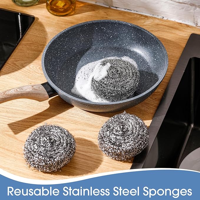 Roshtia 72 Pcs Stainless Steel Scrubber Bulk Large Steel Wool Scrubber 50 Gram Stainless Scourers Sponges Scouring Pads for Cleaning Dishes, Stoves, Pots, Pan, Cooker Hoods