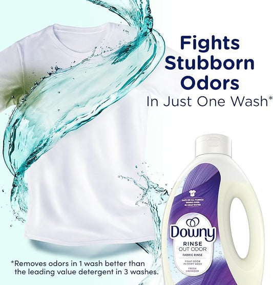 Downy Rinse Laundry Odor Remover, Fresh Lavender Scent, 62 FL OZ, Fabric Softener and Laundry Odor Removal Rinse