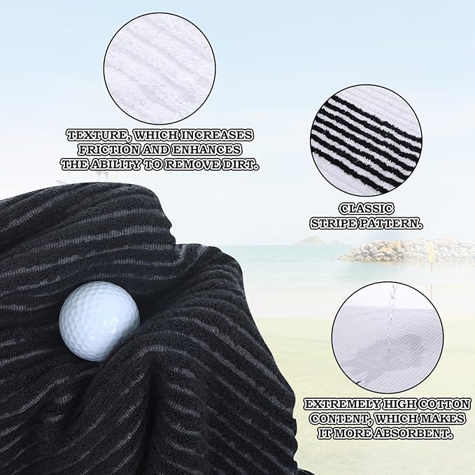 Vabean 2 Pcs 22 x 44 Large Golf Towel Caddie Style Center Cut Caddy Hanging Fast Drying Golf Club Cotton and Polyester Blend Camping Towels(Black-White, Dark Gray-White)