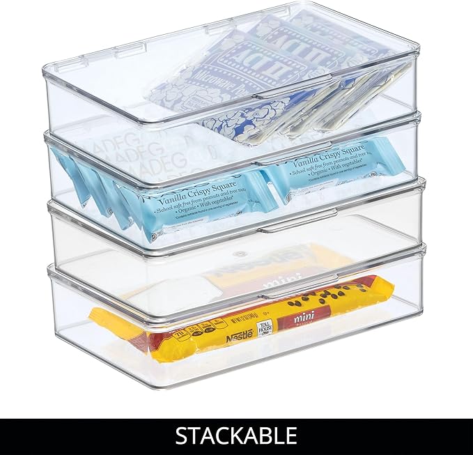 iDesign Plastic Stackable Hinged-Lid Pantry or Kitchen Storage Box - Set of 4 - Clear