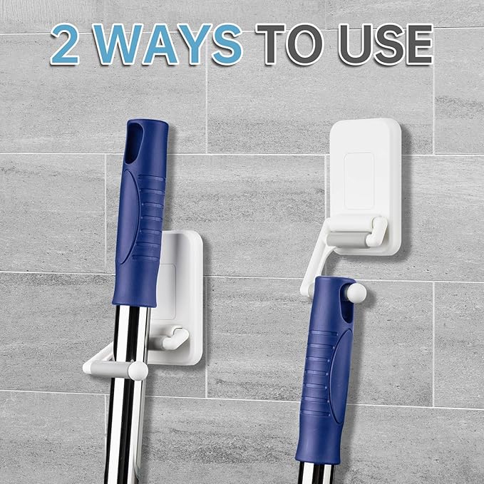 NiHome Multi-Use Wall Mounted Mop Holders 4PCS for Mops, Brooms, Tools, Umbrellas, Kitchen & Bathroom Supplies, Space-Saving Broom Holder with 180° Rotating Design, Self-Adhesive No-Drill Installation