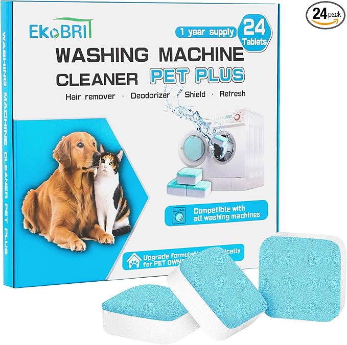 Washing Machine Cleaner Tablets – 24-Pack Deep Cleaning & Descaler for HE, Front Load & Top Load washer cleaner tablets, Septic-Safe, 12-Month Supply
