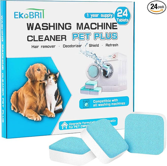 Washing Machine Cleaner Tablets – 24-Pack Deep Cleaning & Descaler for HE, Front Load & Top Load washer cleaner tablets, Septic-Safe, 12-Month Supply