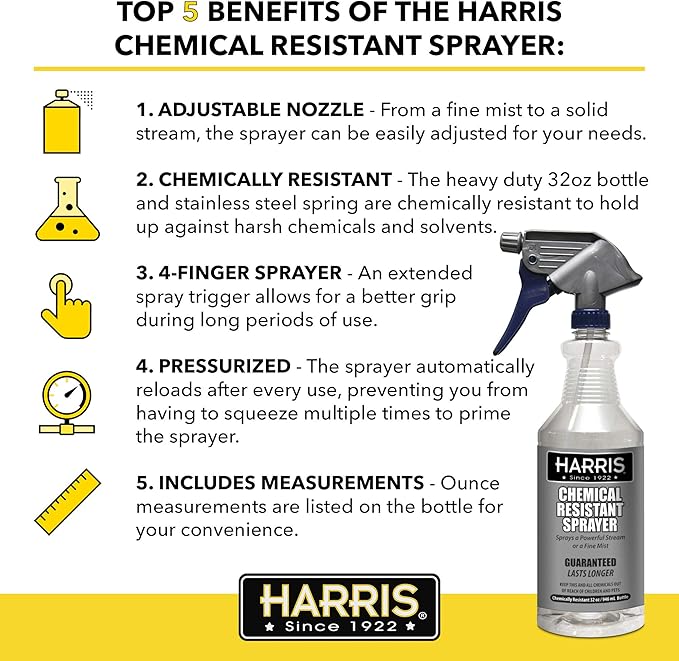 HARRIS Chemically Resistant Professional Spray Bottle, 32oz (1-Pack)