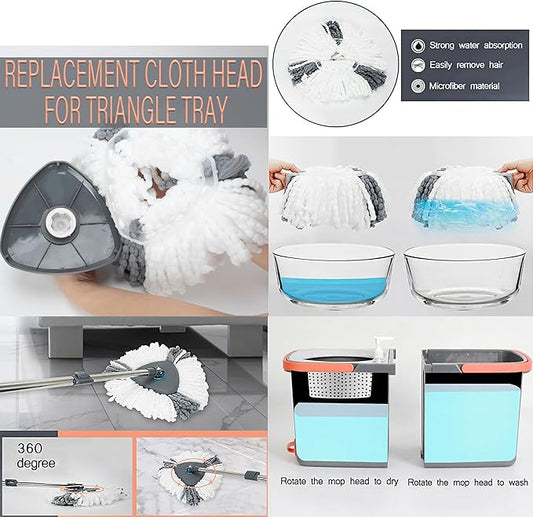 Spin Mop and Detachable Bucket Set with 5 Reusable Microfiber mop Head Dual-Chamber Water System Spining Mop Floor Cleaning Kit for Hardwood Tile Laminate Floors (Gray)